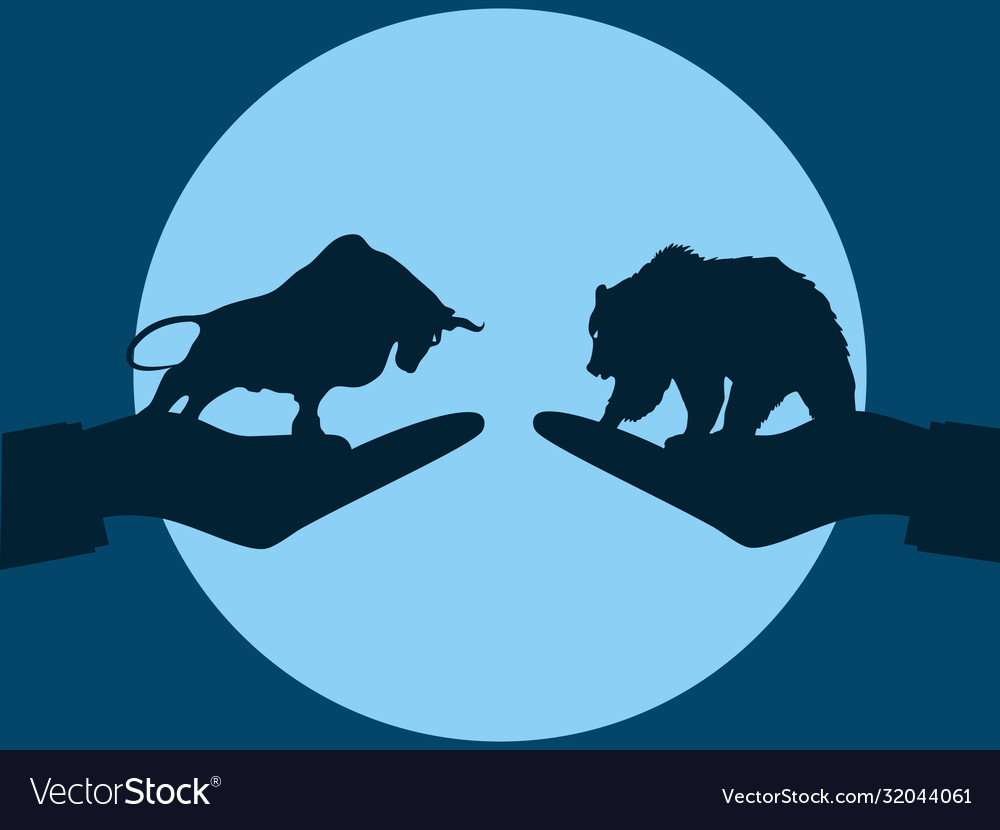 Silhouette between bear and bull market Royalty Free Vector