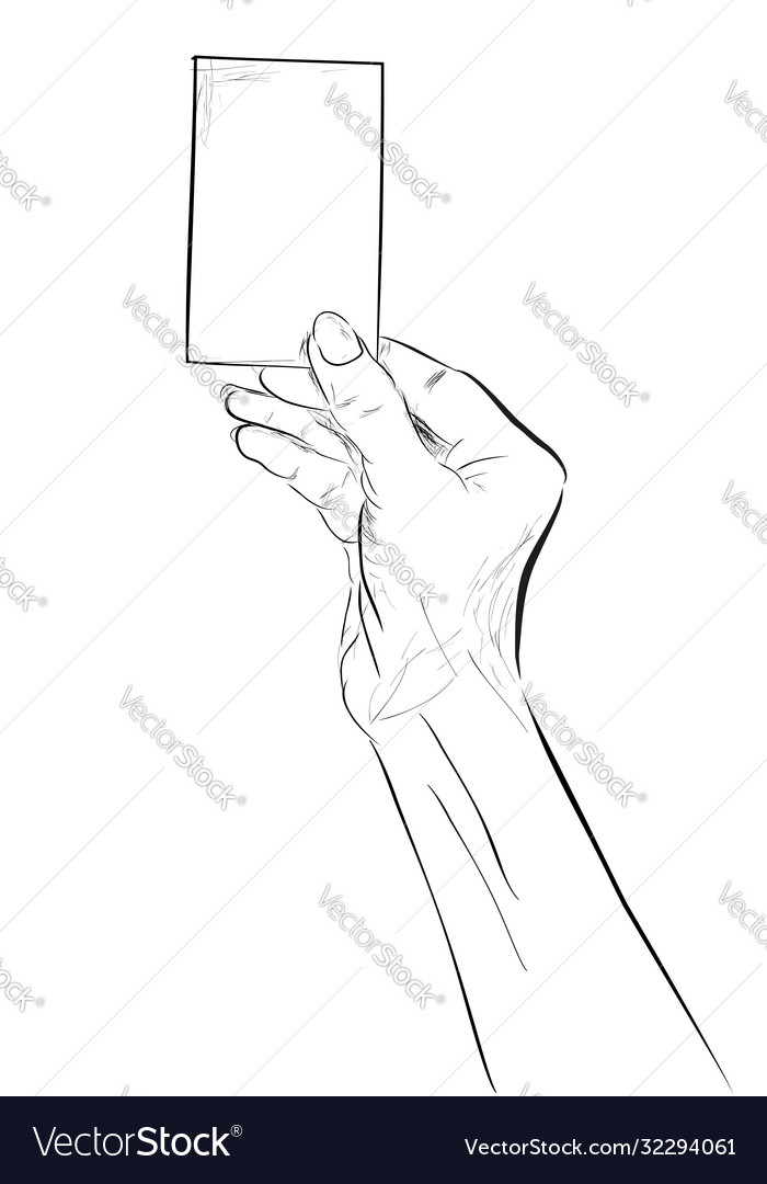 Simple sketch hand holding blank card