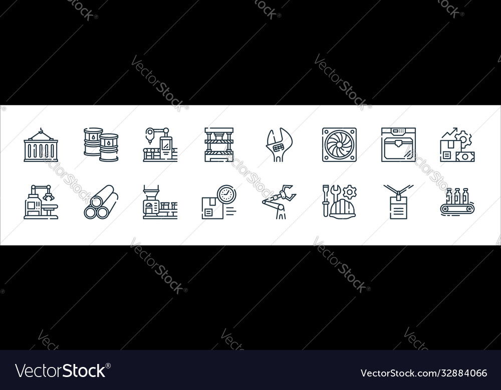 Industrial process line icons linear set quality