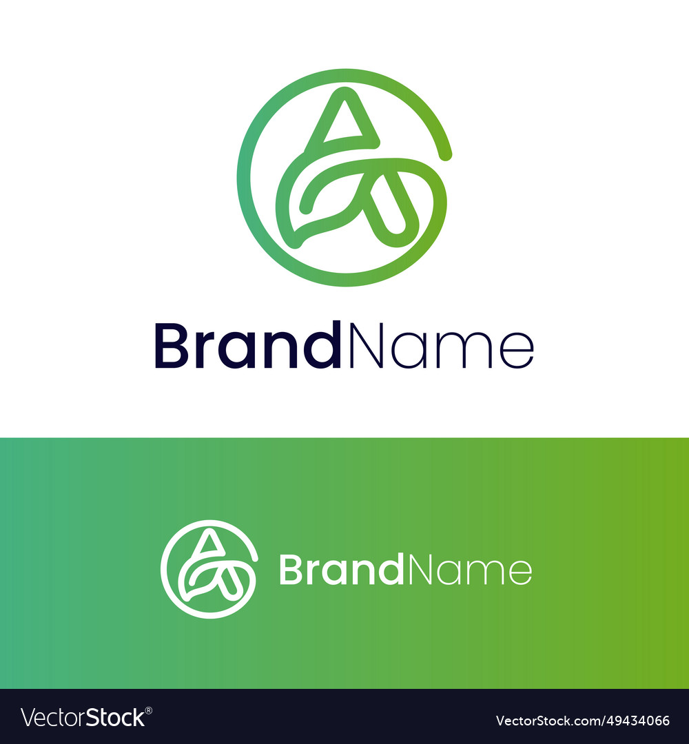 Letter a nature circle leaf line logo design