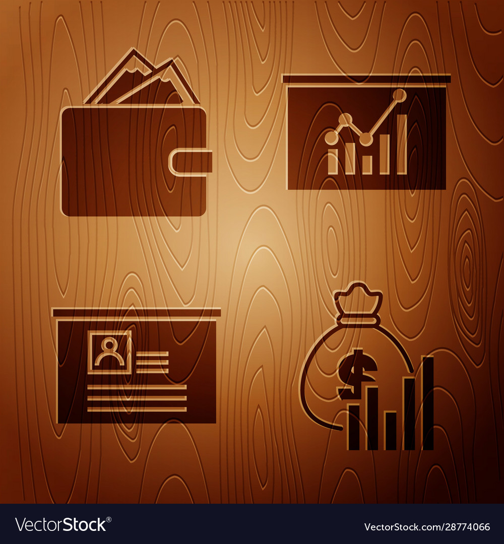 Set money bag and diagram graph wallet