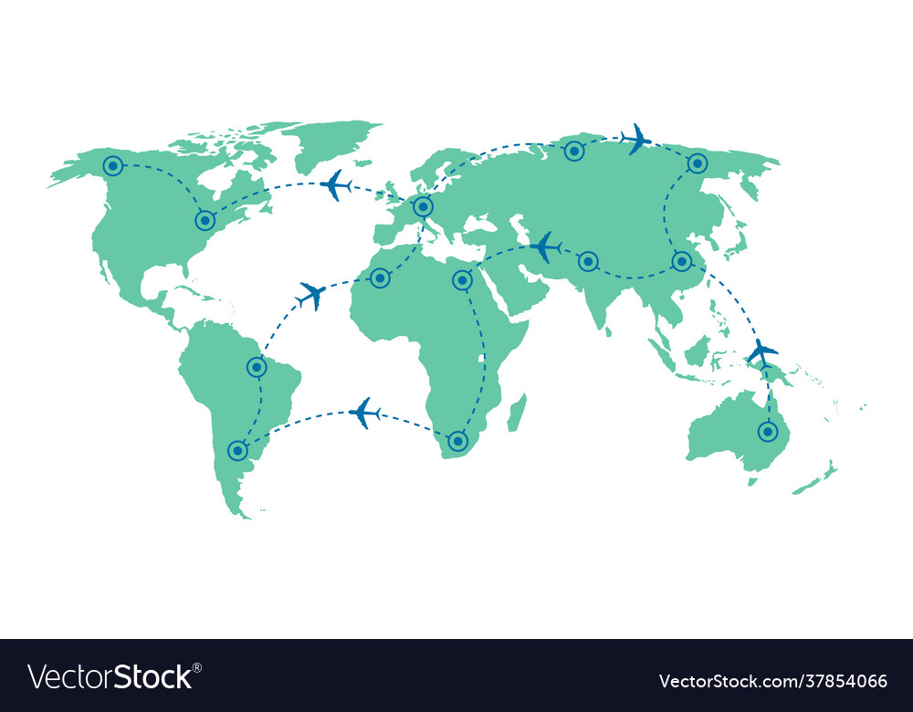 World map with flight route global