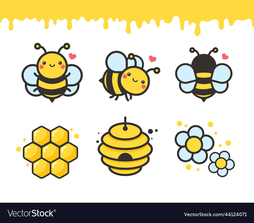 Süße Bienen Cartoon Charakter Hexagon Waben