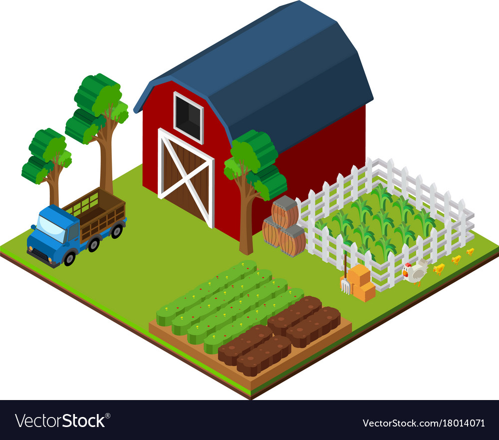 Farm scene with barn and crops in 3d design Vector Image