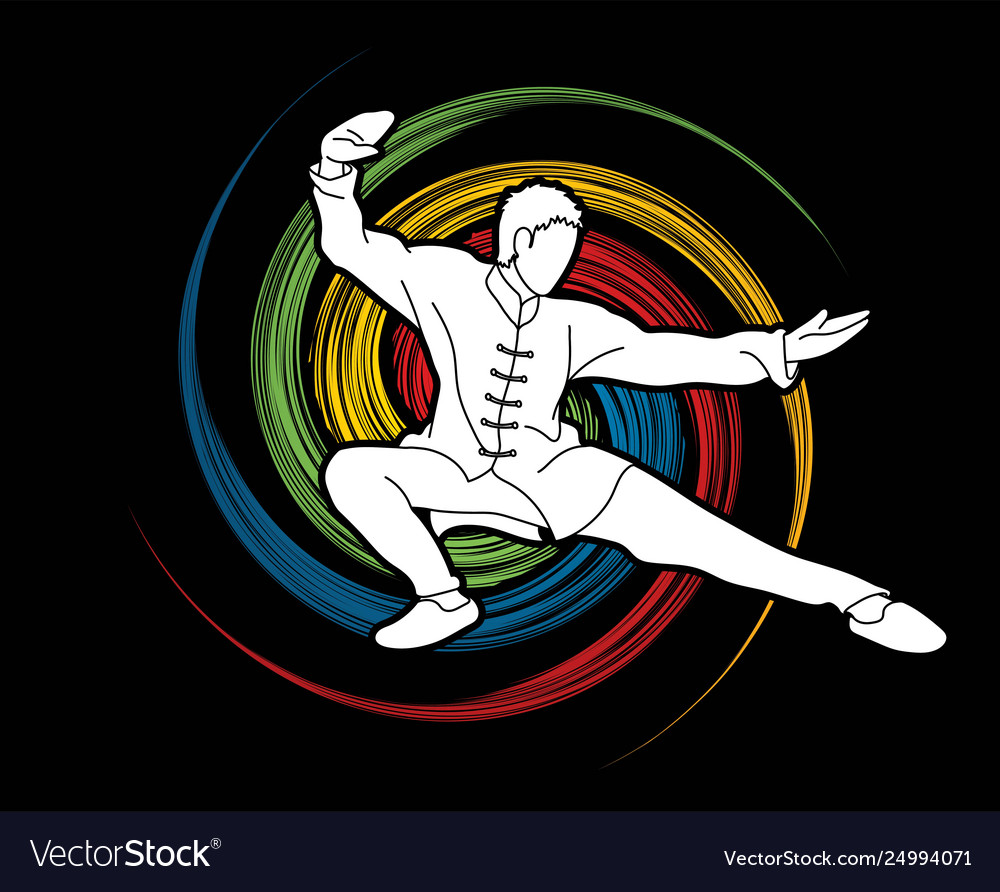 Kung fu action ready to fight cartoon graphic Vector Image