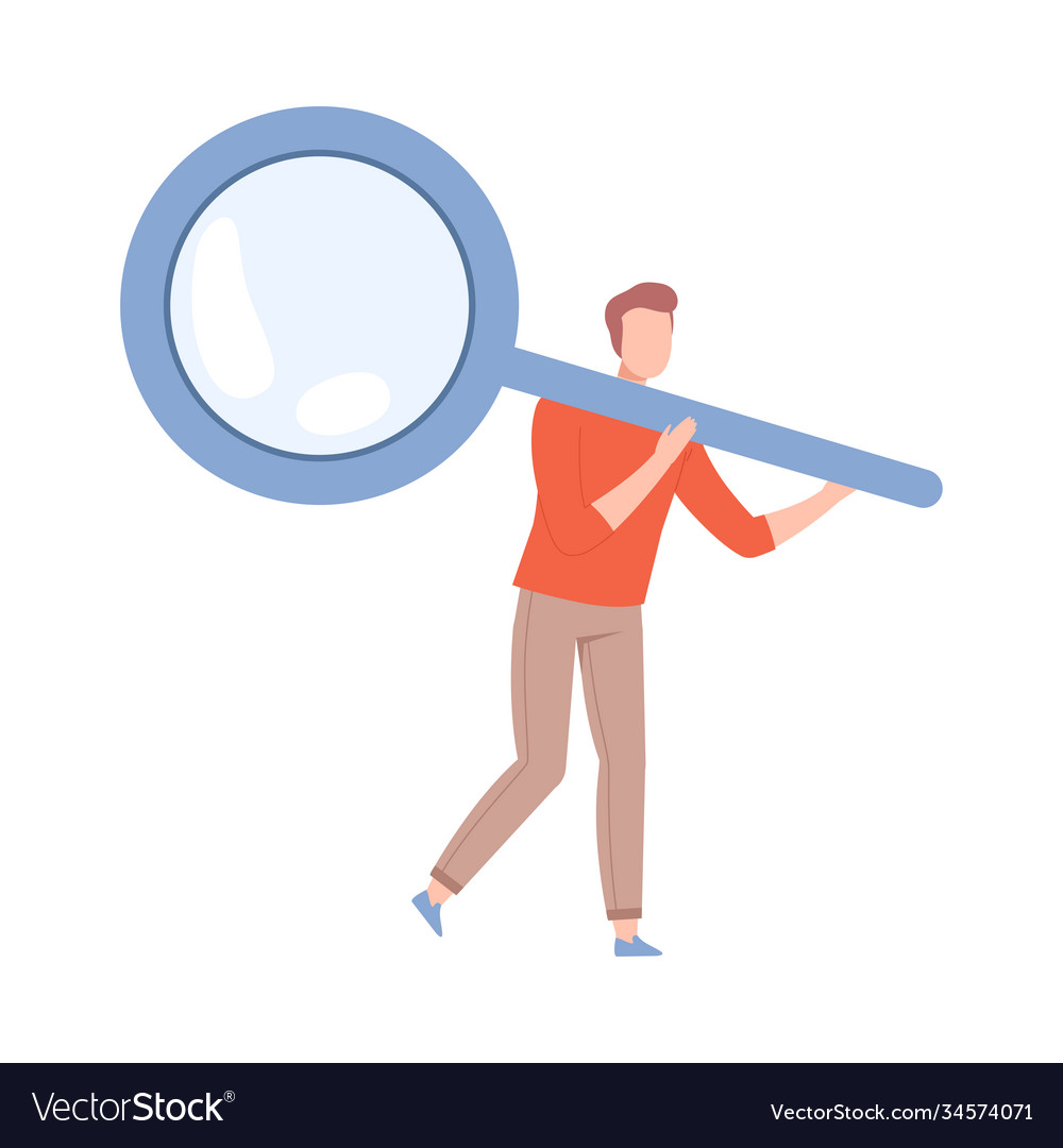 Man with big magnifying glass searching for Vector Image