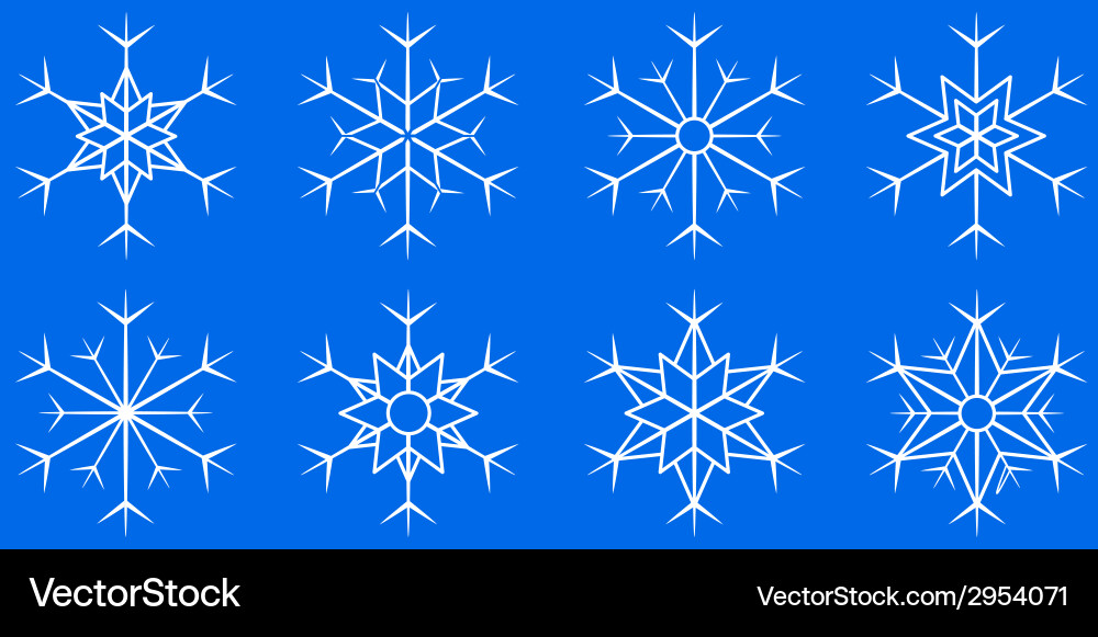 Snowflake set on blue background Royalty Free Vector Image