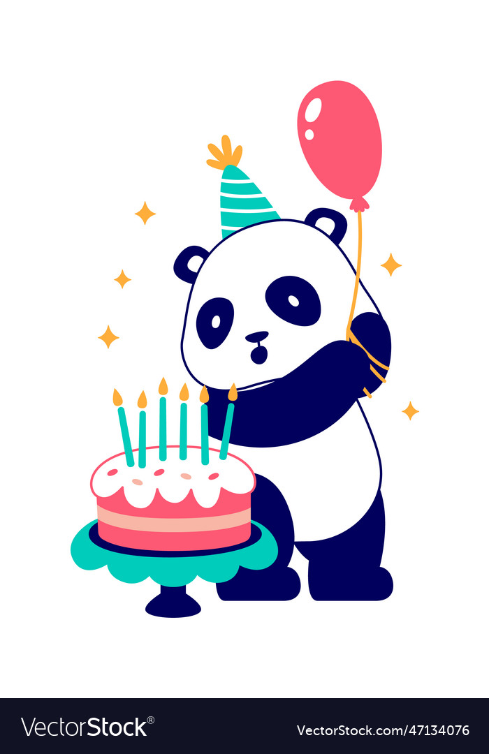 Birthday Panda With Cake Royalty Free Vector Image