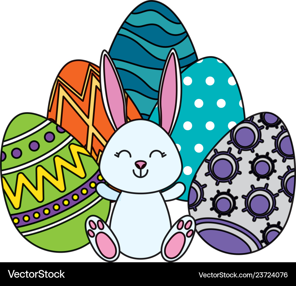 Cute rabbit with easter eggs painted Royalty Free Vector