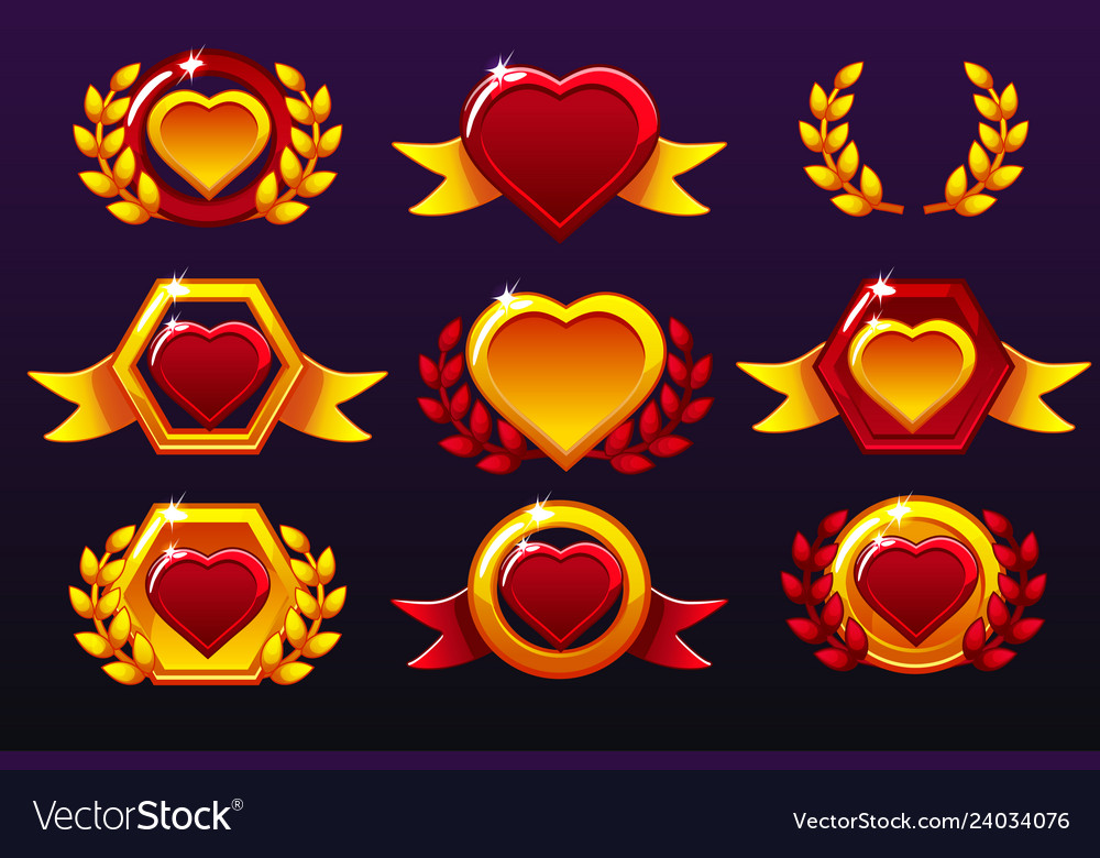 Hearts red set gold templates for awards