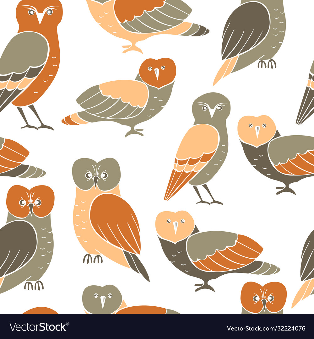 Owls on white background seamless pattern