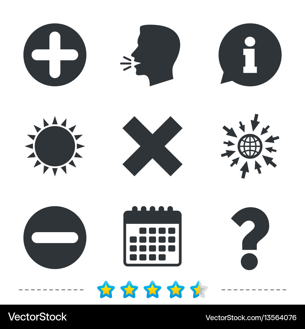Plus and minus icons question faq symbol Vector Image