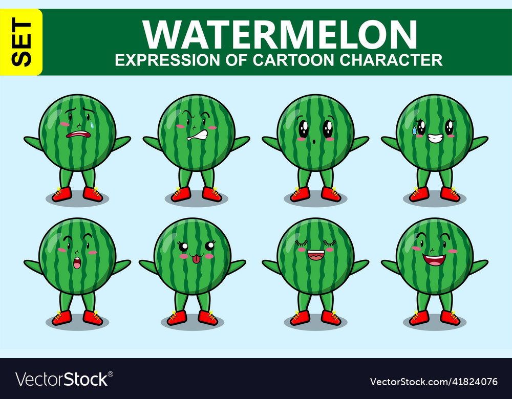 Set kawaii watermelon cartoon different expression