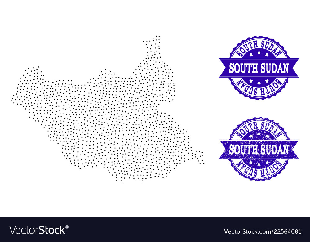 Dotted map of south sudan and grunge seal collage Vector Image