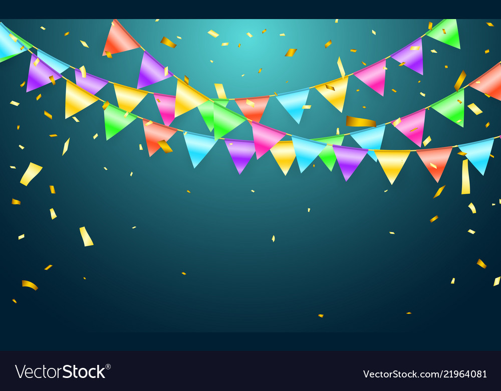 Garland flag and confetti in party and enjoyment Vector Image