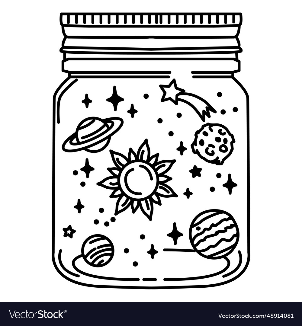 Mason jar art planets stroke Royalty Free Vector Image