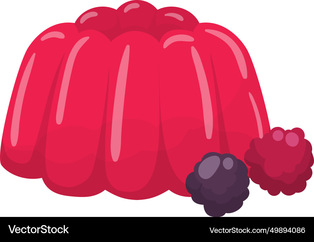 Cartoon raspberry jelly dessert with fresh berries
