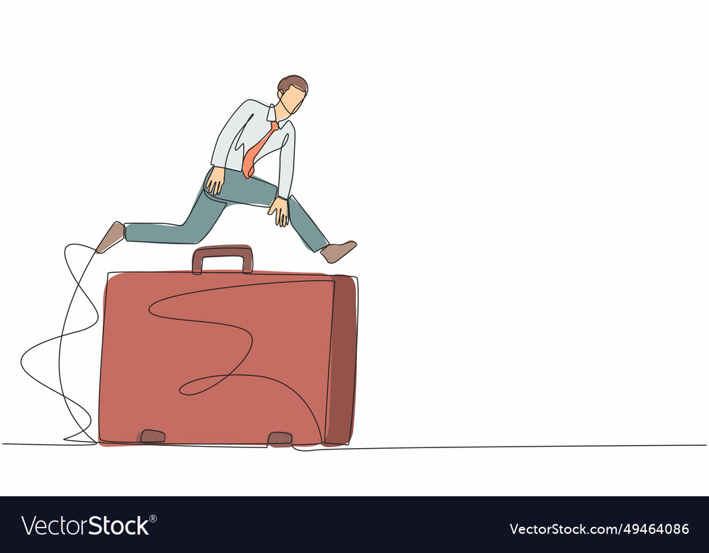 Continuous one line drawing businessman jumping