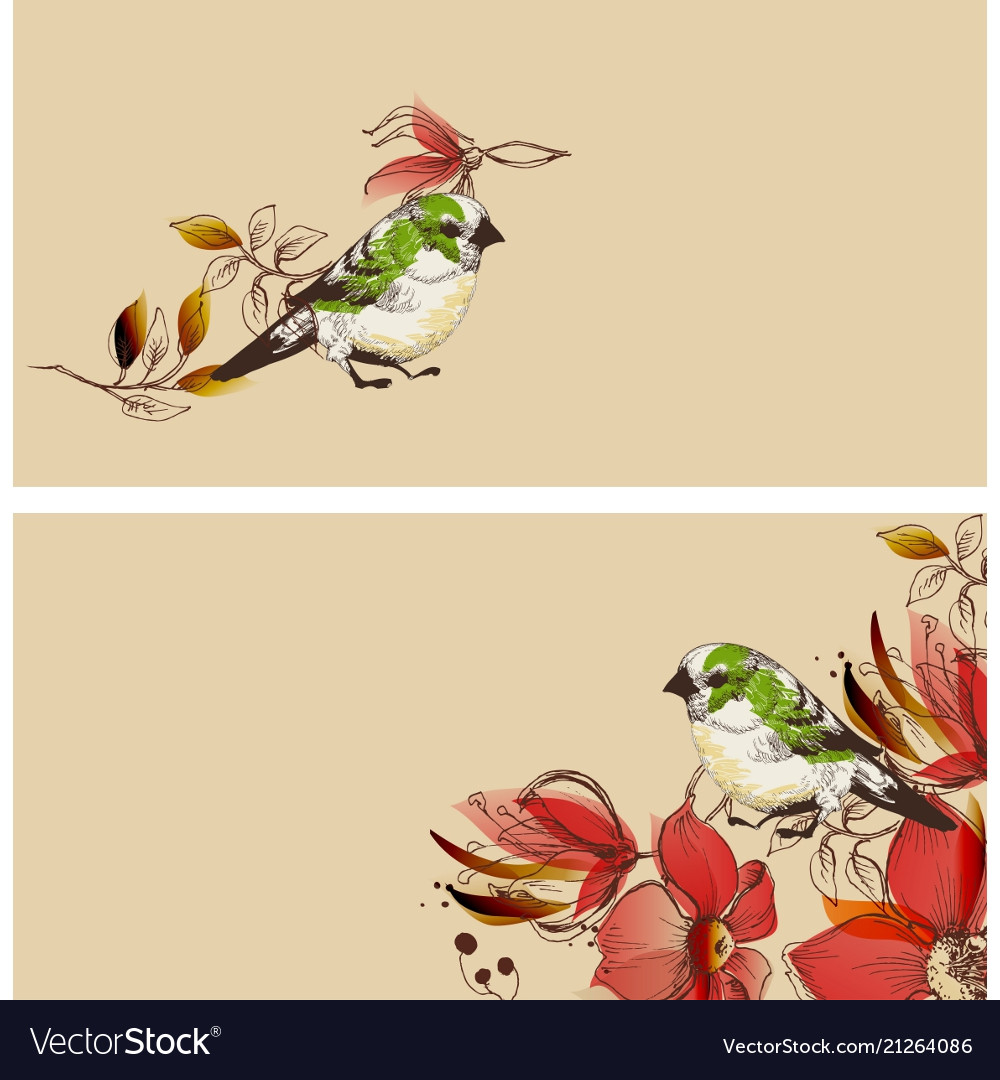 Flowers and cute birds banners set vector image Flowers and cute birds banners set