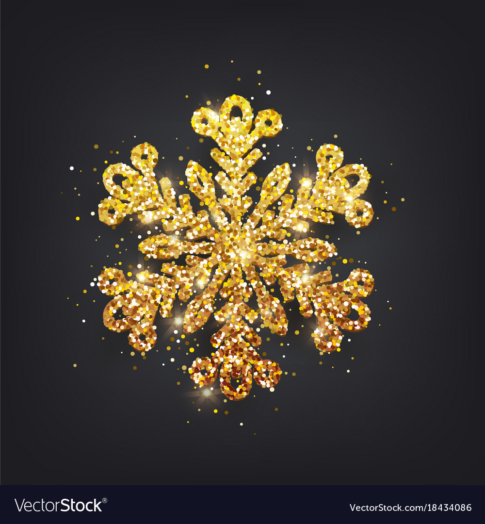 Glitter covered gold snowflake with on transparent