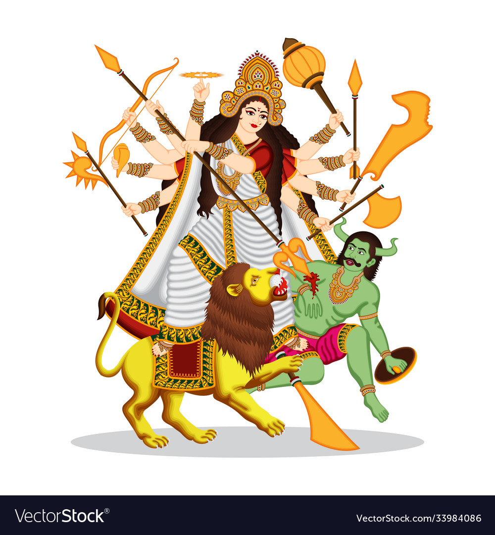 goddess durga indian kill mahishasur vector 33984086