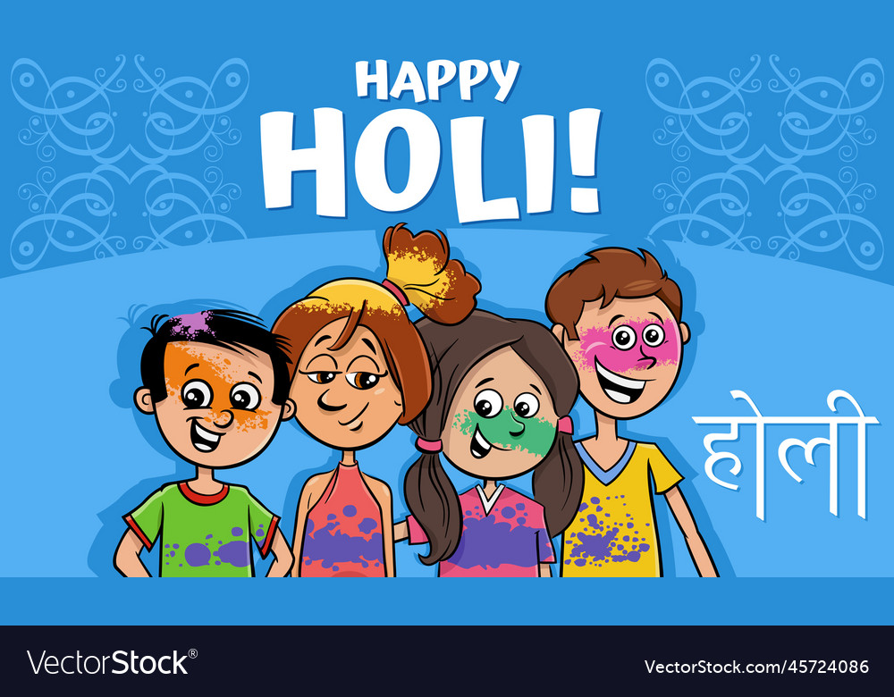 Hindu holi festival design with comic people Vector Image