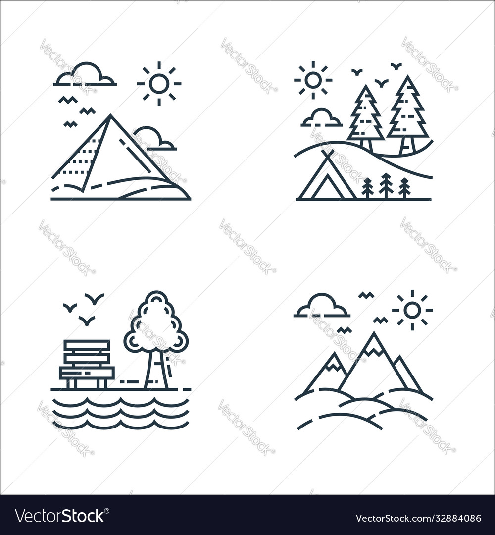 Nature and landscape line icons linear set