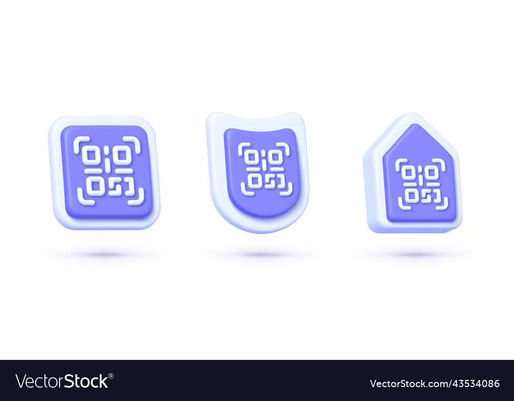 Qr code 3d icons collection on white vector image Qr code 3d icons collection on white