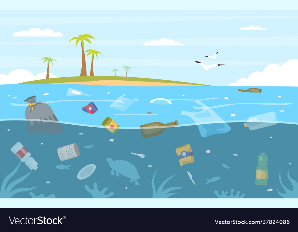 Sea garbage plastic trash floating in water Vector Image