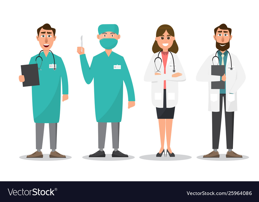 Set doctor and nurse cartoon characters Royalty Free Vector