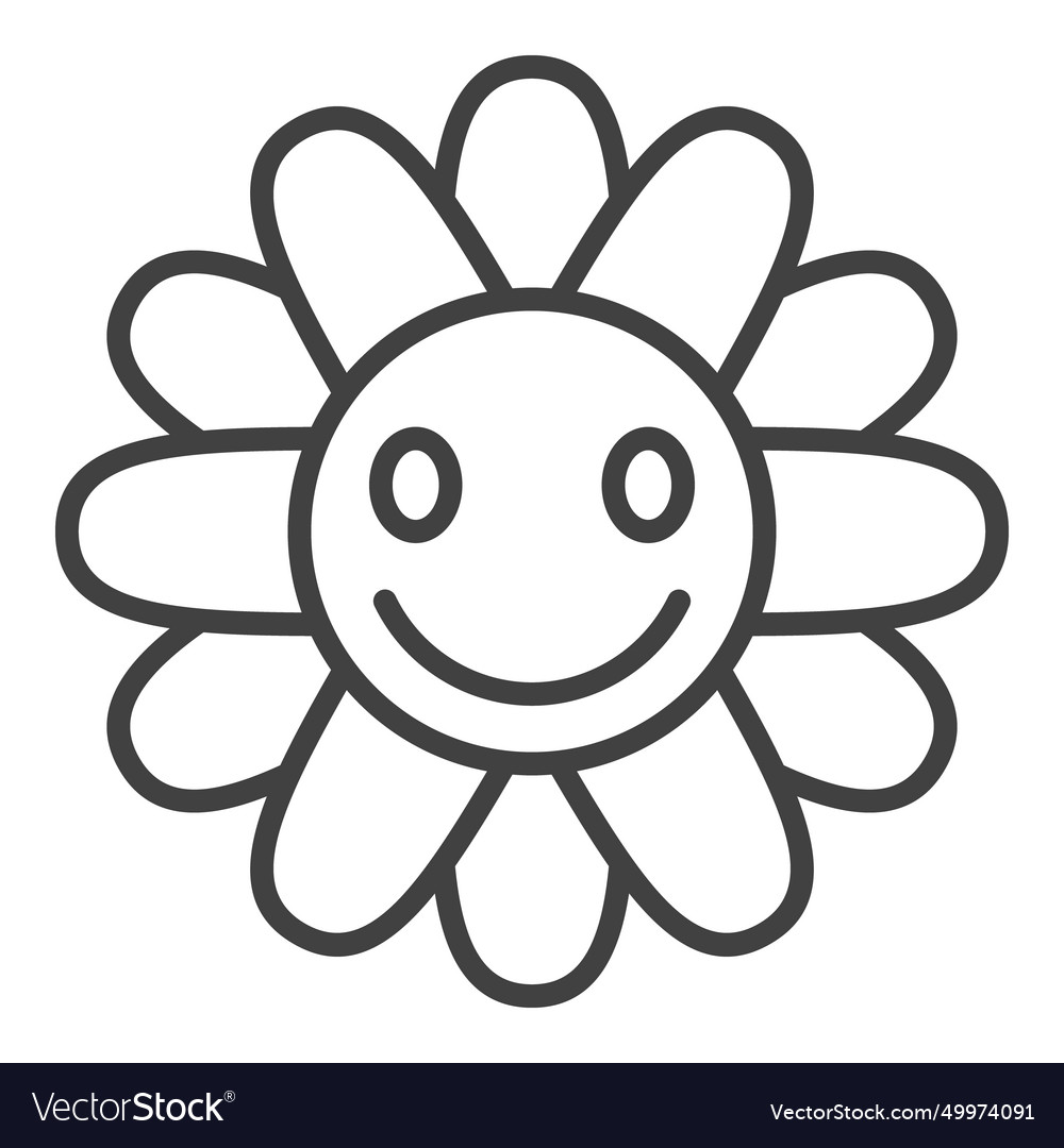 Flower with cute smiling face hippie retro style