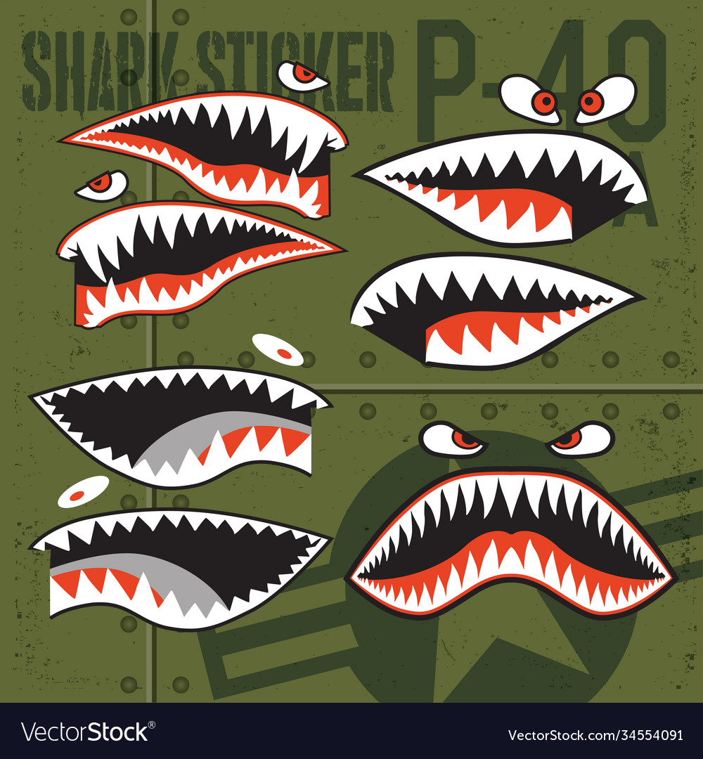 Flying tigers warhawk usa shark mouth red sticker Vector Image