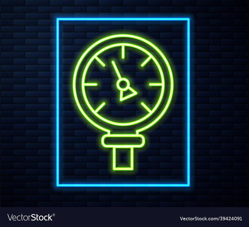 Glowing neon line pressure water meter icon