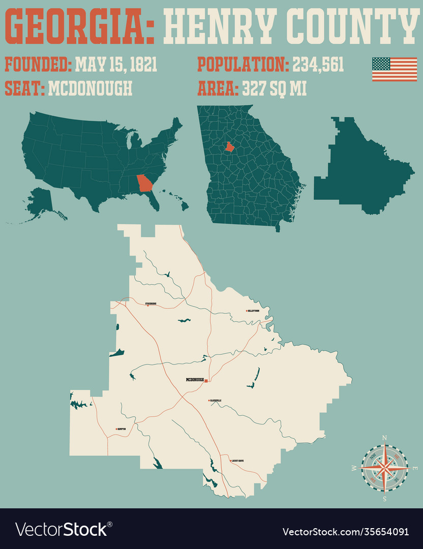 Map henry county in georgia Royalty Free Vector Image