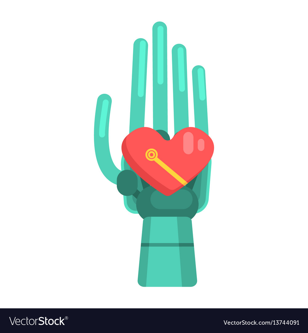 Metal android hand holding heart shape element