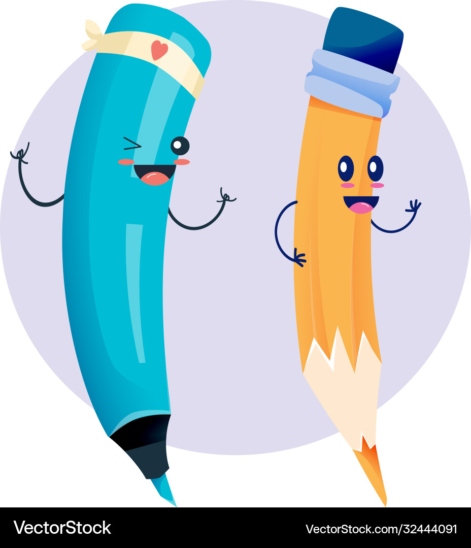 School happy joyful dancing marker and pencil Vector Image