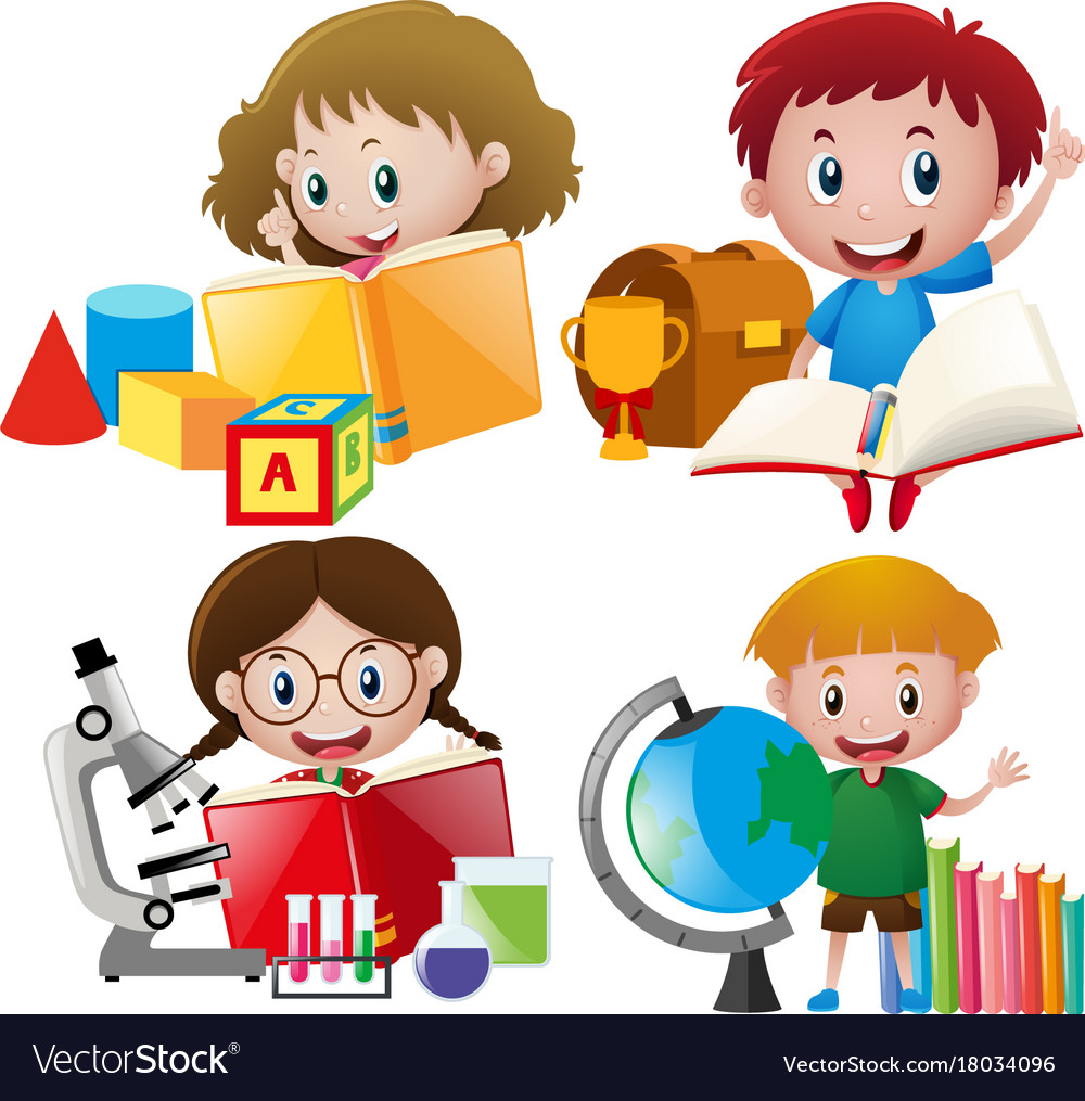 Boy and girl with school equipments