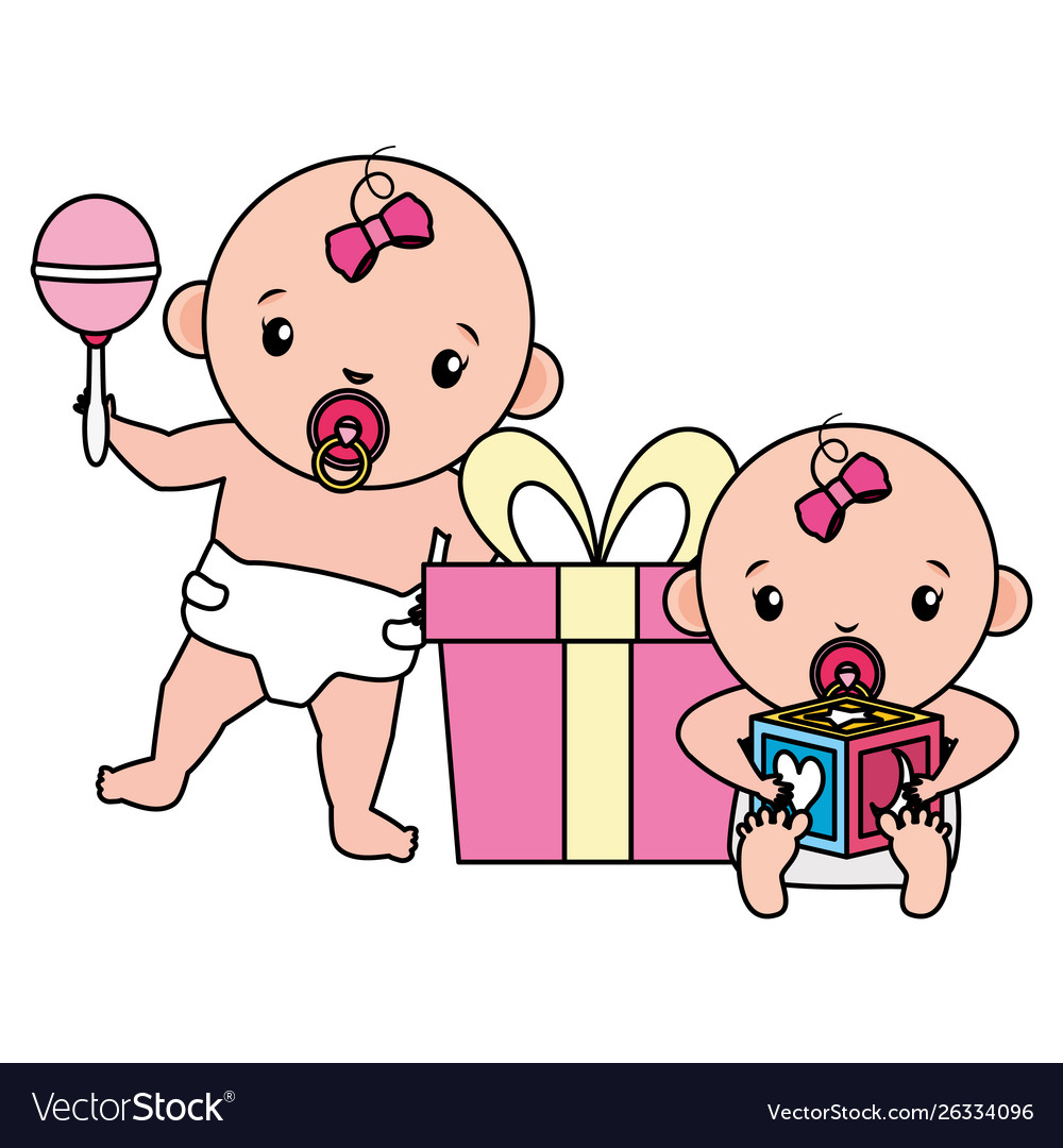 Süße kleine Babys Mädchen mit Geschenk und Block