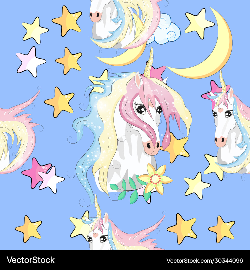 Pattern with cute unicorns cloudsrainbow Vector Image