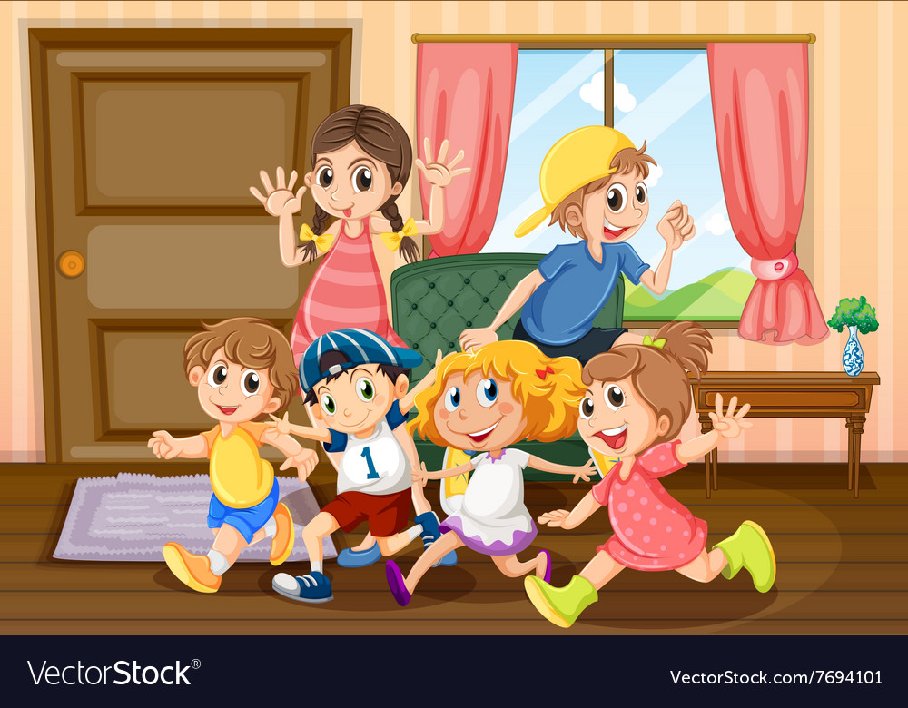 Children running around the room Royalty Free Vector Image