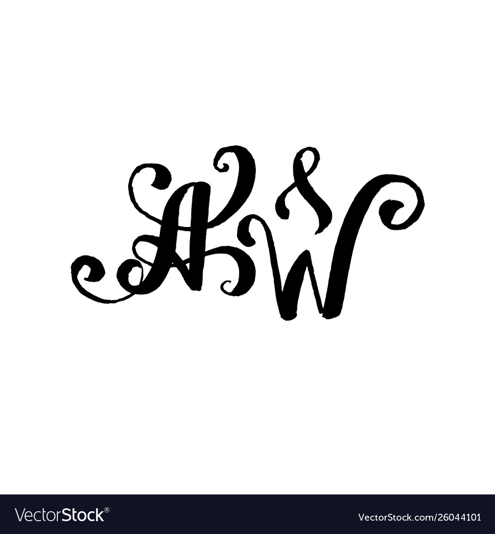 Hand drawn letters a and w for wedding logo