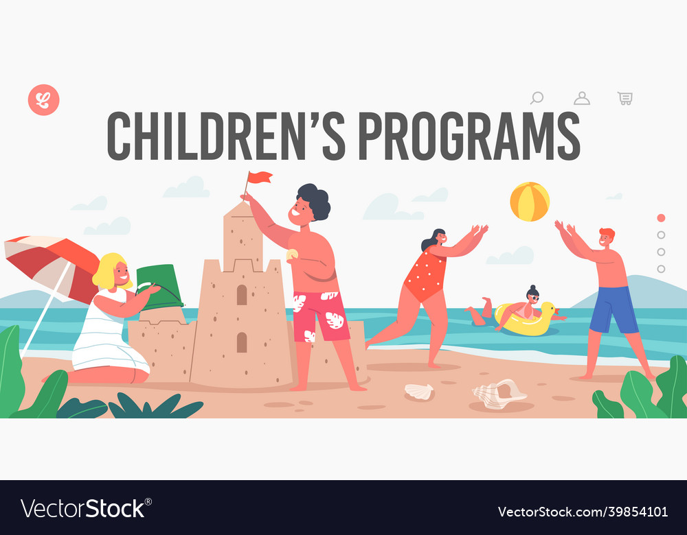 Happy kids on vacation landing page template