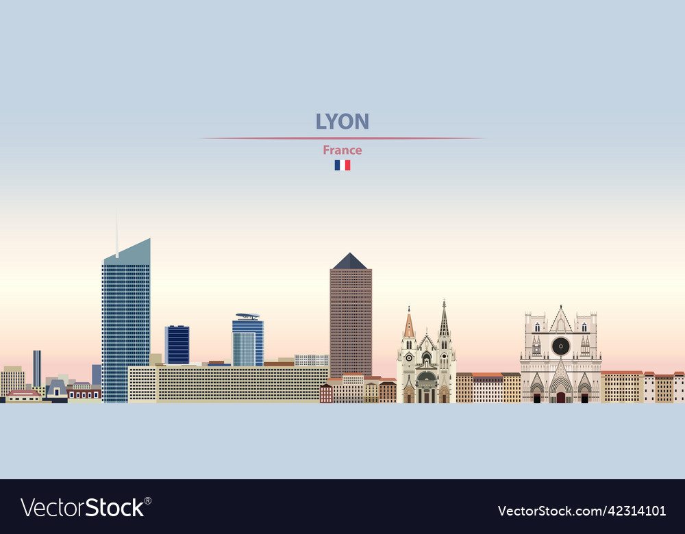 Lyon city skyline on colorful gradient beautiful