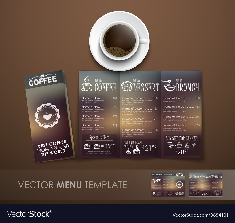 Mockup of the coffee menu with a cup Royalty Free Vector