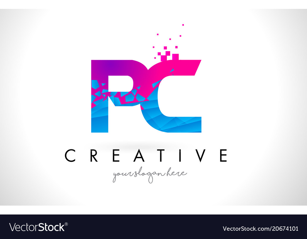 Pc P C Letter Logo With Shattered Broken Blue Vector Image