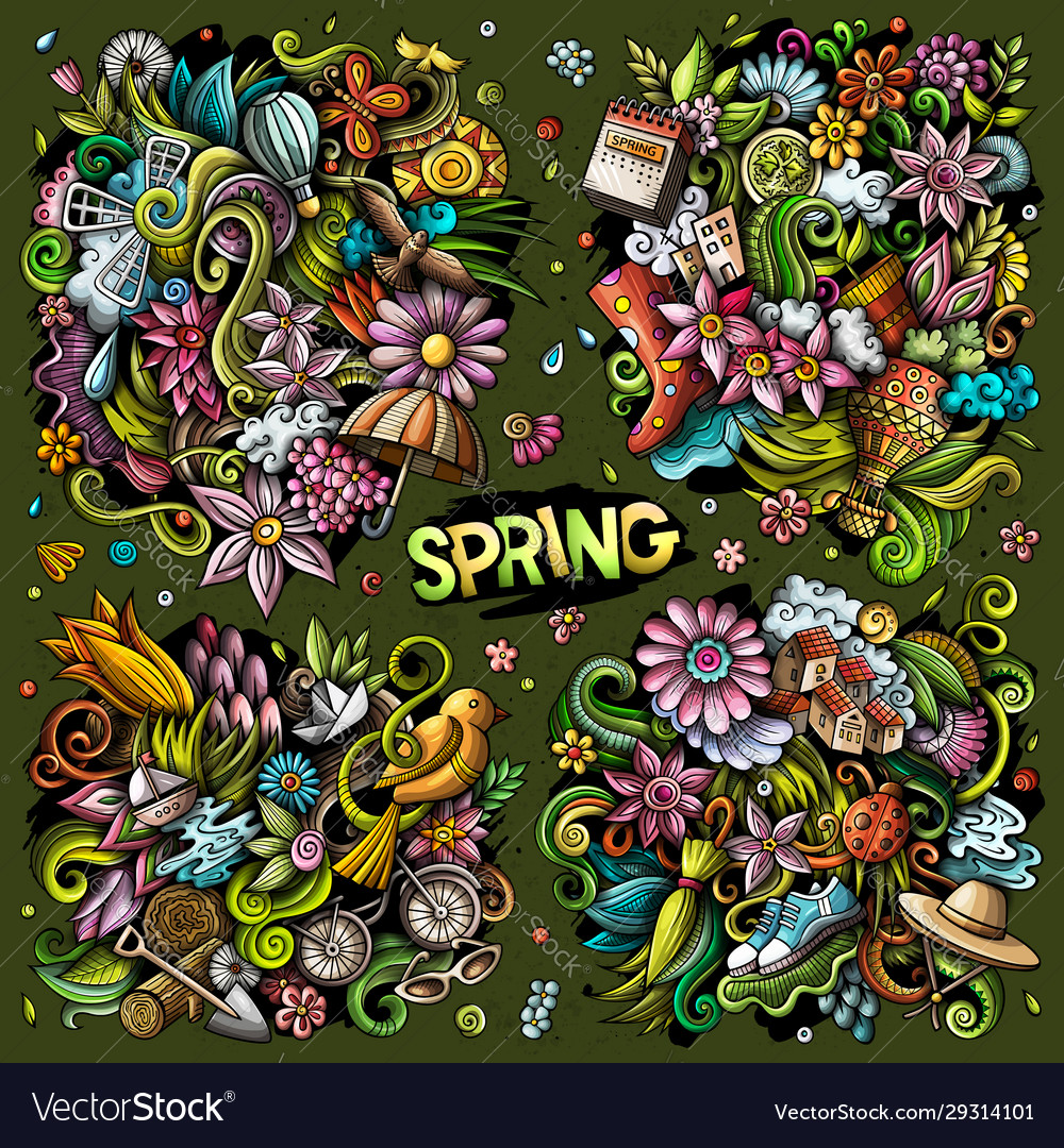 Set spring combinations objects and elements vector image Set spring combinations objects and elements