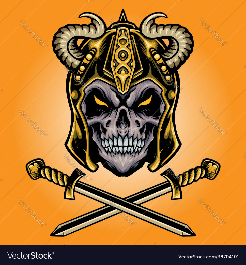 Viking skull warrior with sword Royalty Free Vector Image