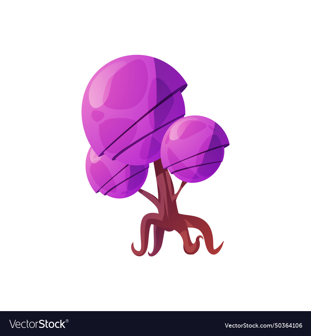 Cartoon fantasy purple tree on wooden trunk from Vector Image