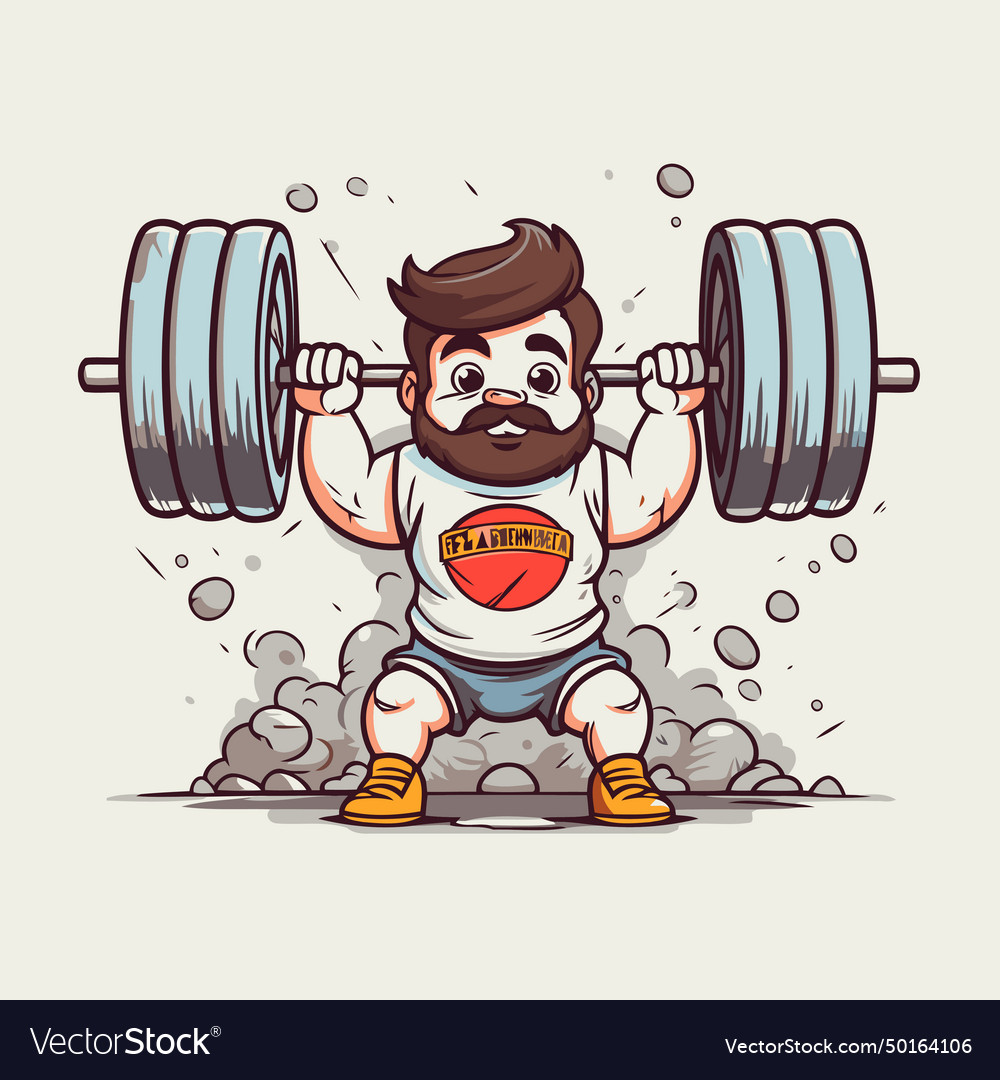 Cartoon fat man lifting a barbell Royalty Free Vector Image