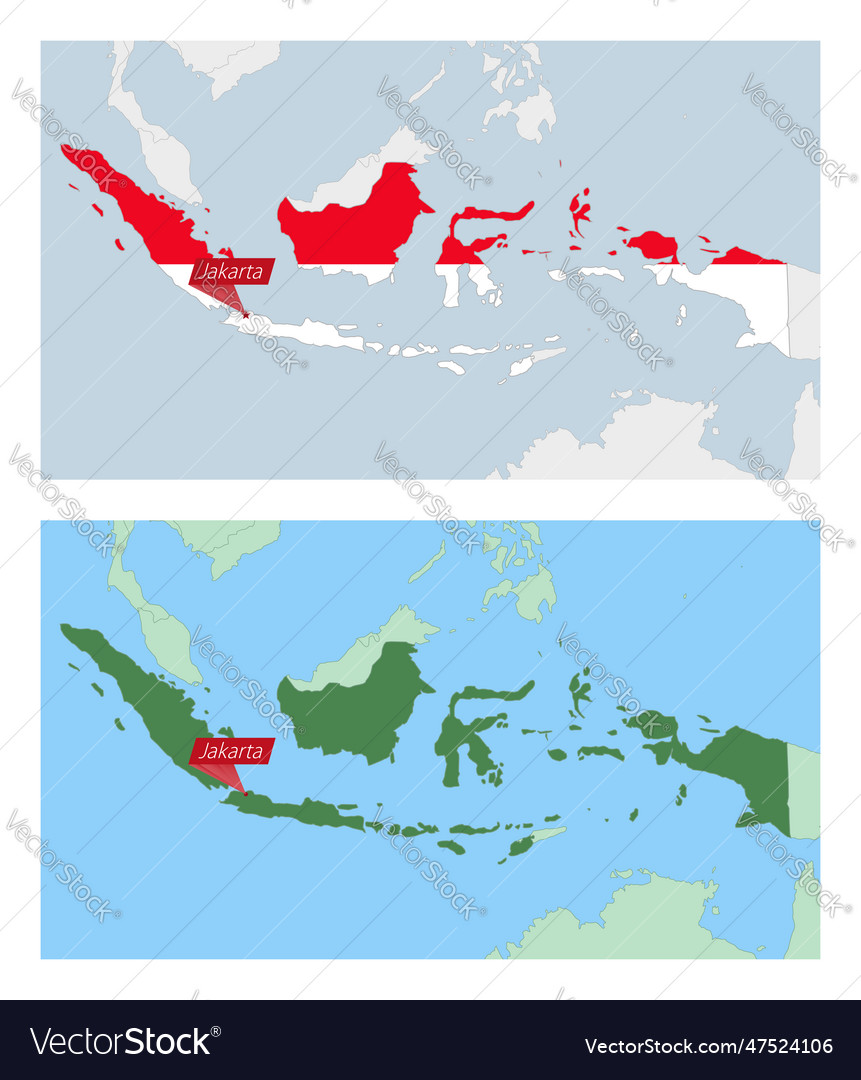 Indonesia map with pin of country capital two Vector Image